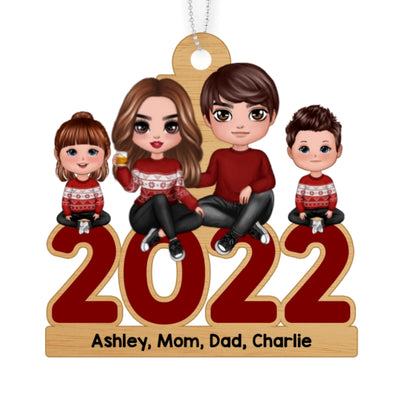 Family Sitting 2022 Christmas Personalized Wooden Ornament