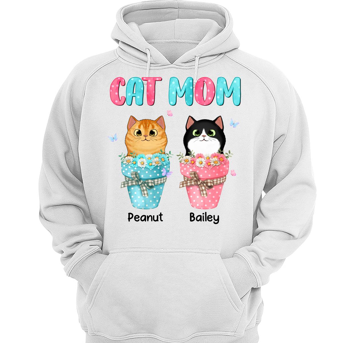 Cat Mom Peeking Cats On Flower Pot Personalized Shirt