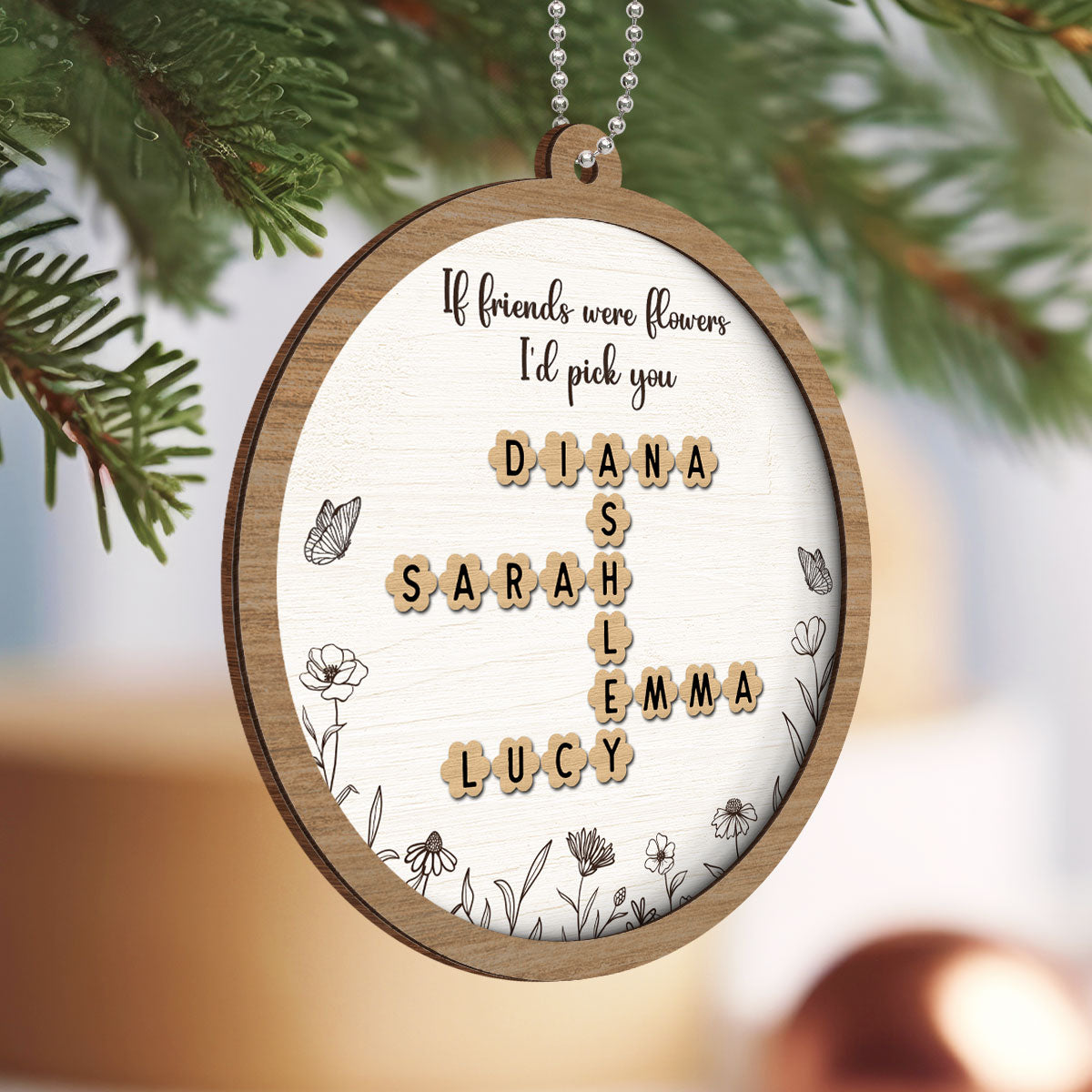 If Friends Sisters Were Flowers Crossword Puzzle Names Personalized 2-Layer Wooden Ornament