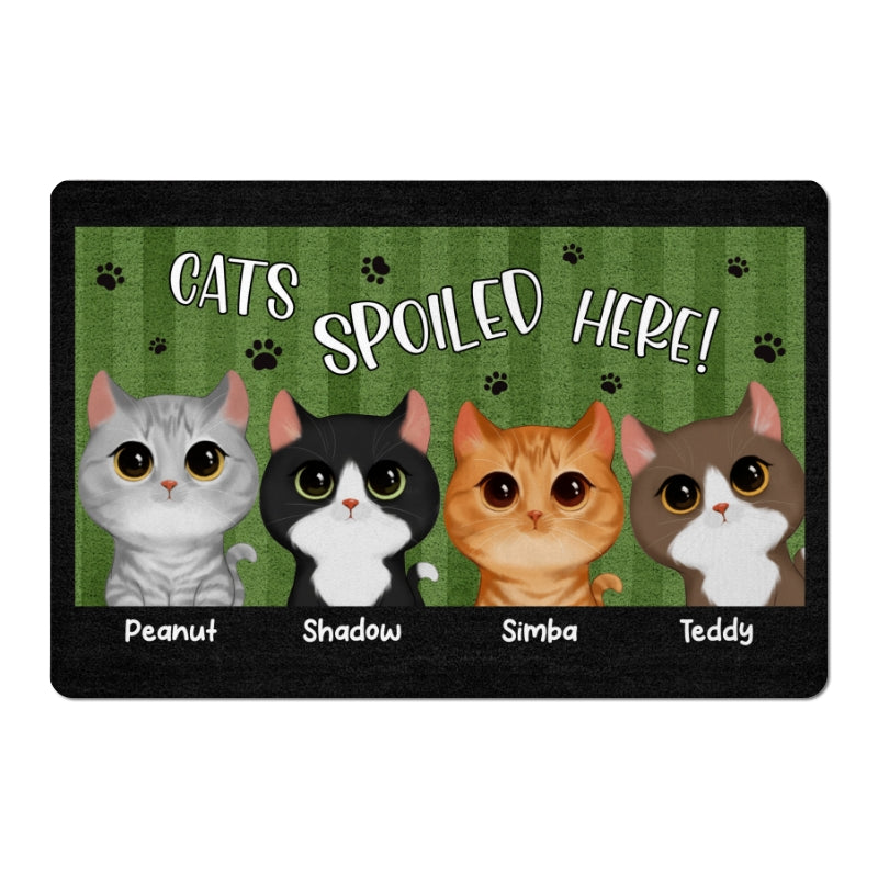 Watercolor Cute Cats Green Background Cats Spoiled Here Welcome Personalized Doormat