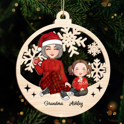 Cute Grandma Grandkid Sitting Cut-through Personalized Wooden Ornament