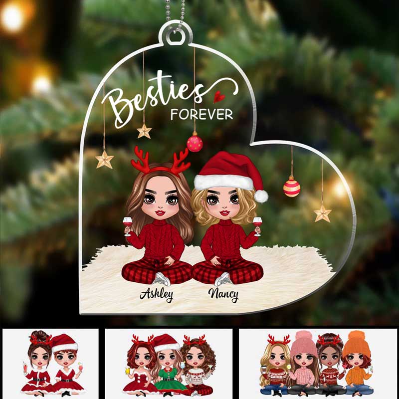 Heart Shape Doll Besties Christmas Checkered Pants Personalized Acrylic Ornament