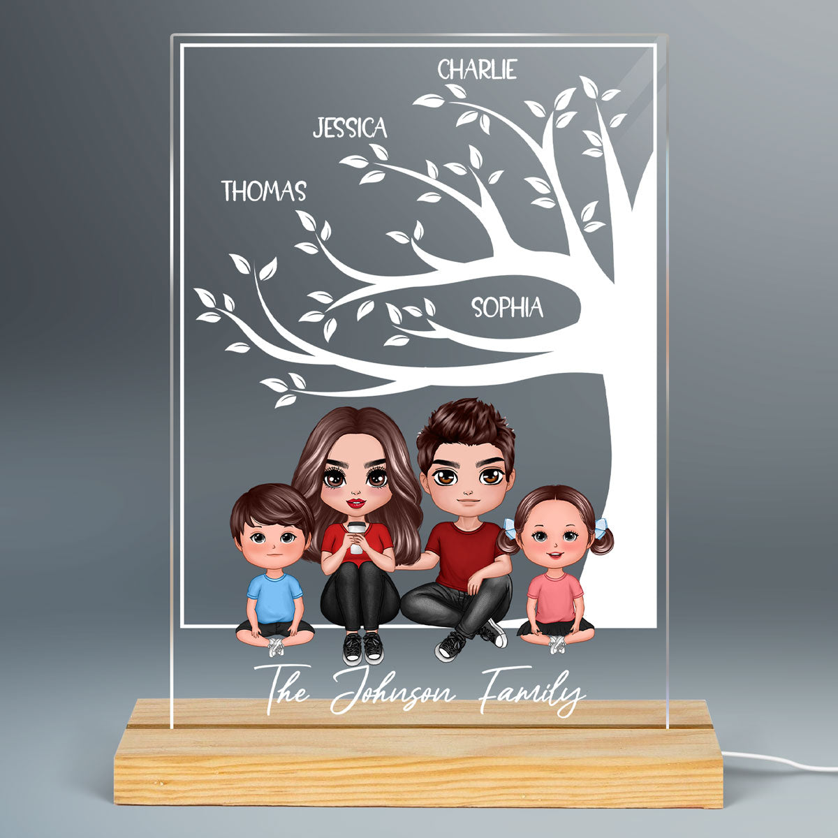 Doll Family Under Tree Personalized Plaque LED Night Light