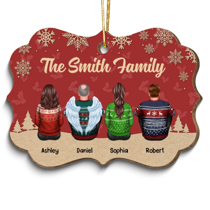 Christmas Red And Snow Family Members Grandma Grandpa Dad Mom Kids Dogs Cats Memorial Gift Personalized Wooden Ornament