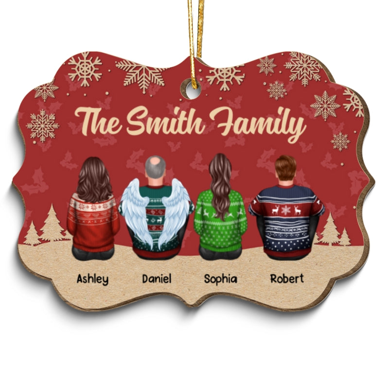 Christmas Red And Snow Family Members Grandma Grandpa Dad Mom Kids Dogs Cats Memorial Gift Personalized Wooden Ornament