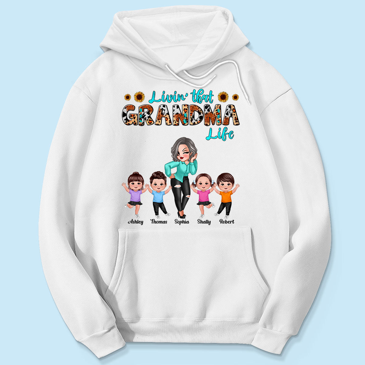Teal And Leopard Livin‘ That Grandma Mom Life Personalized Shirt