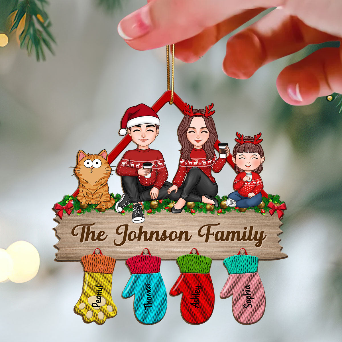 Family Peeking Christmas Glove - Personalized Ornament