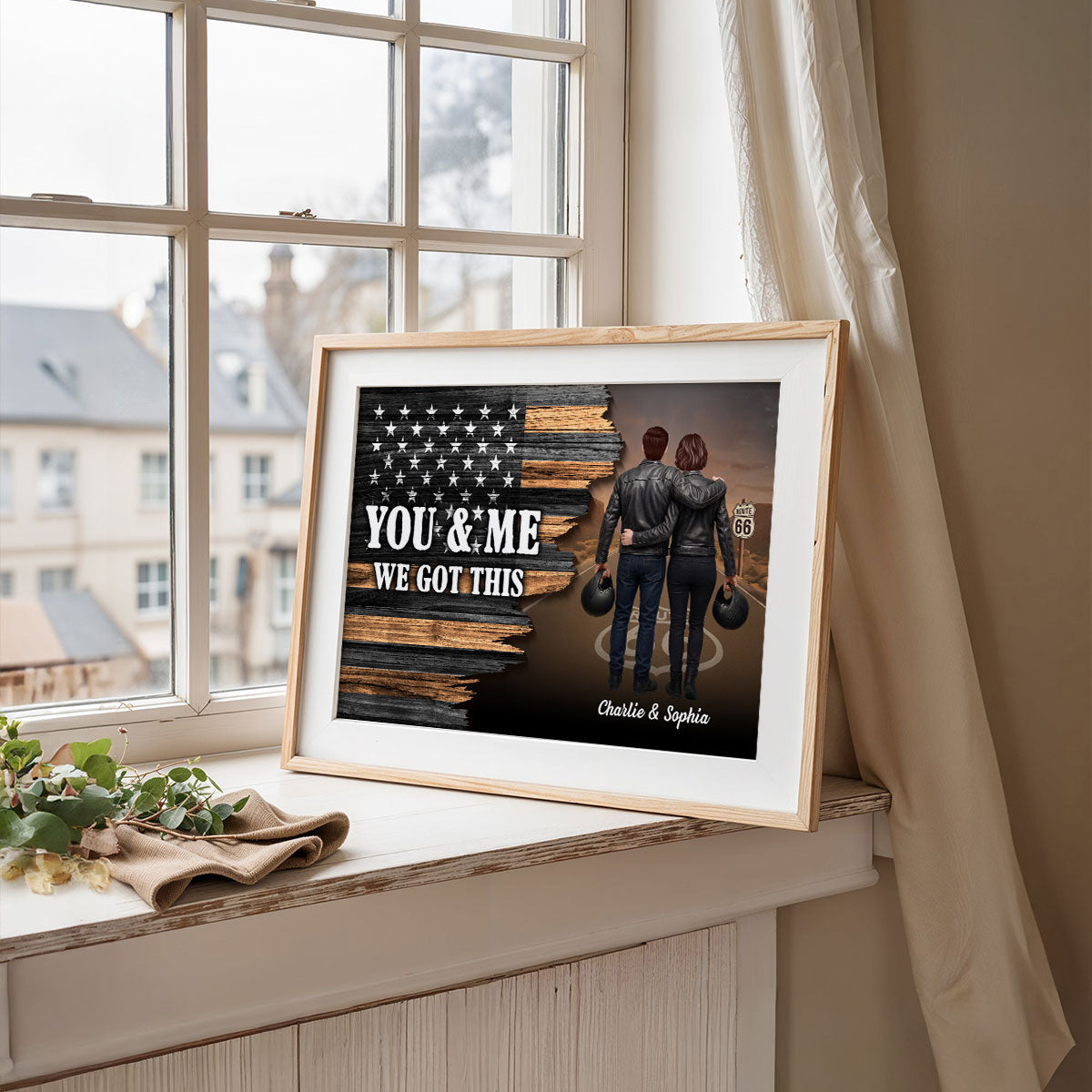 Eternal Love Back View Biker Couple Riding Partners For Life Half Nation Flag - Personalized Poster - Gift For Couple, Bikers, Gift For Him, For Her