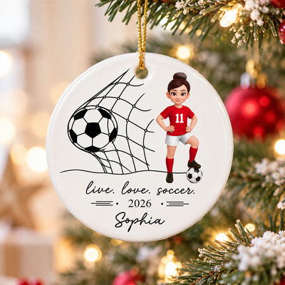 Live Love Soccer Girl Boy - Personalized Ceramic Ornament - Christmas Gift For Daughter, Gift For Son