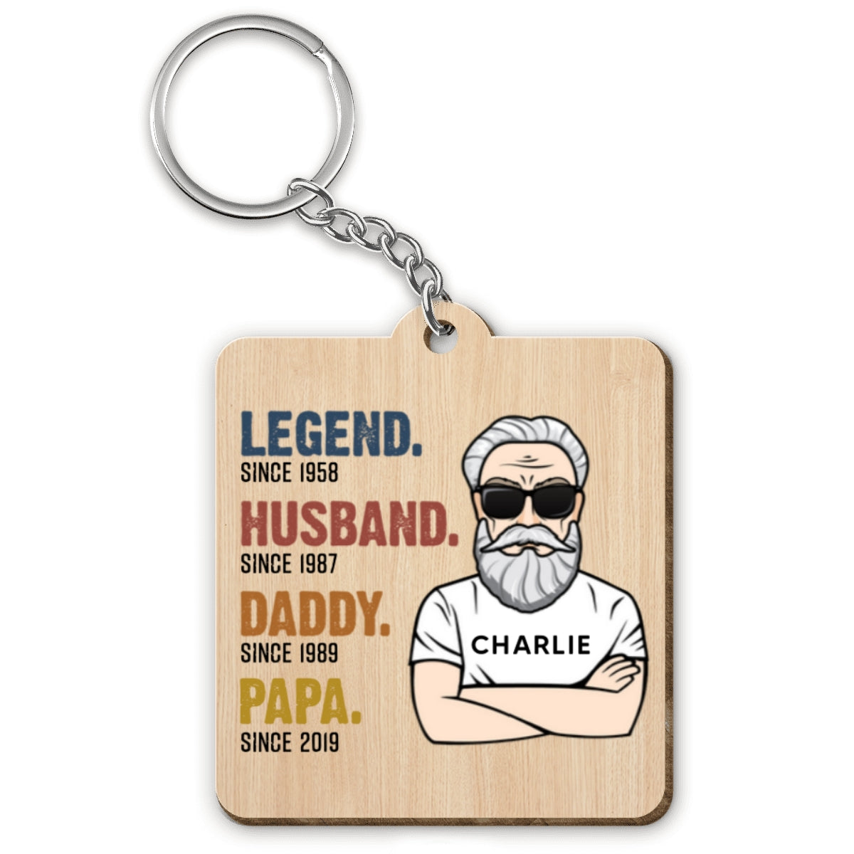 The Legend Grandpa Old Man Personalized Wooden Keychain