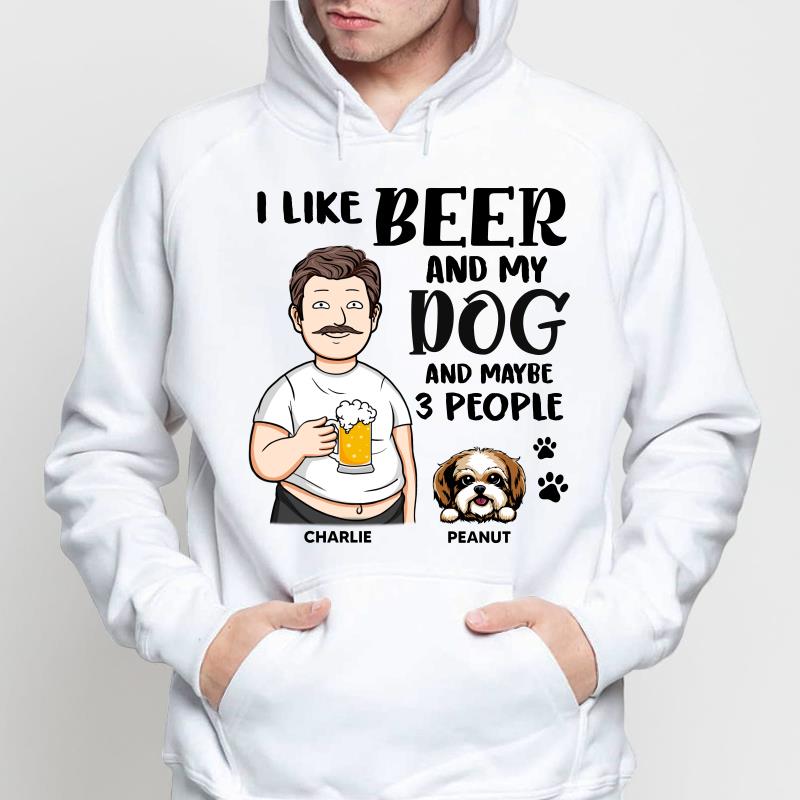 Funny Cartoon Man I Like Beer And Dogs Personalized Shirt