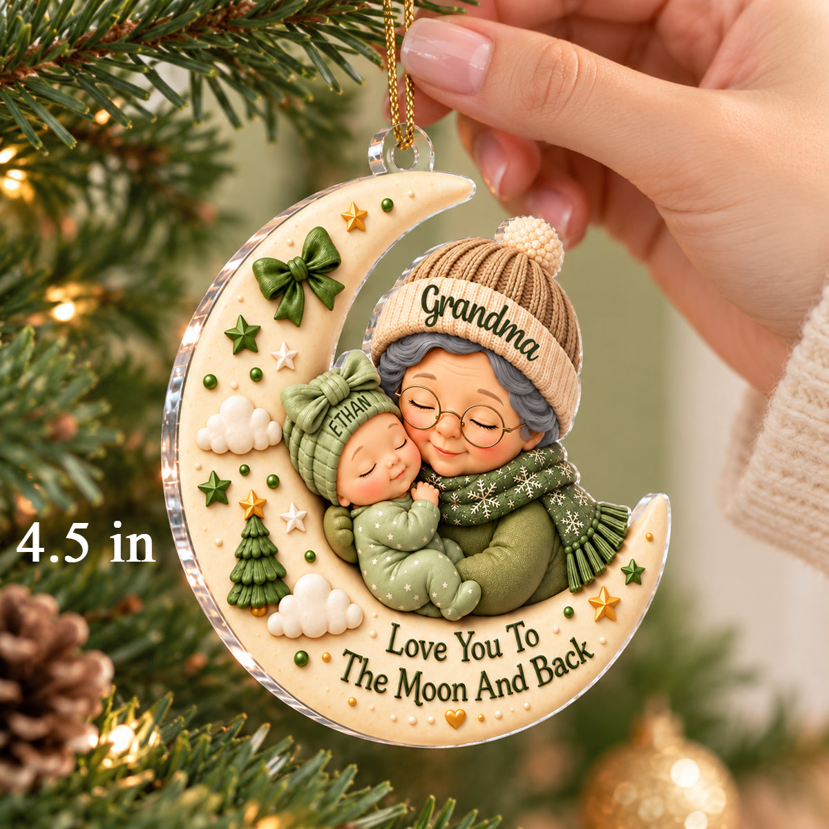 First Christmas as Grandma Love to the Moon and Back - Personalized Acrylic Ornament - Christmas Gift for Grandma
