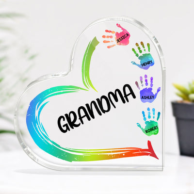 Grandma Mom Heart Hand Print Personalized Acrylic Heart Plaque