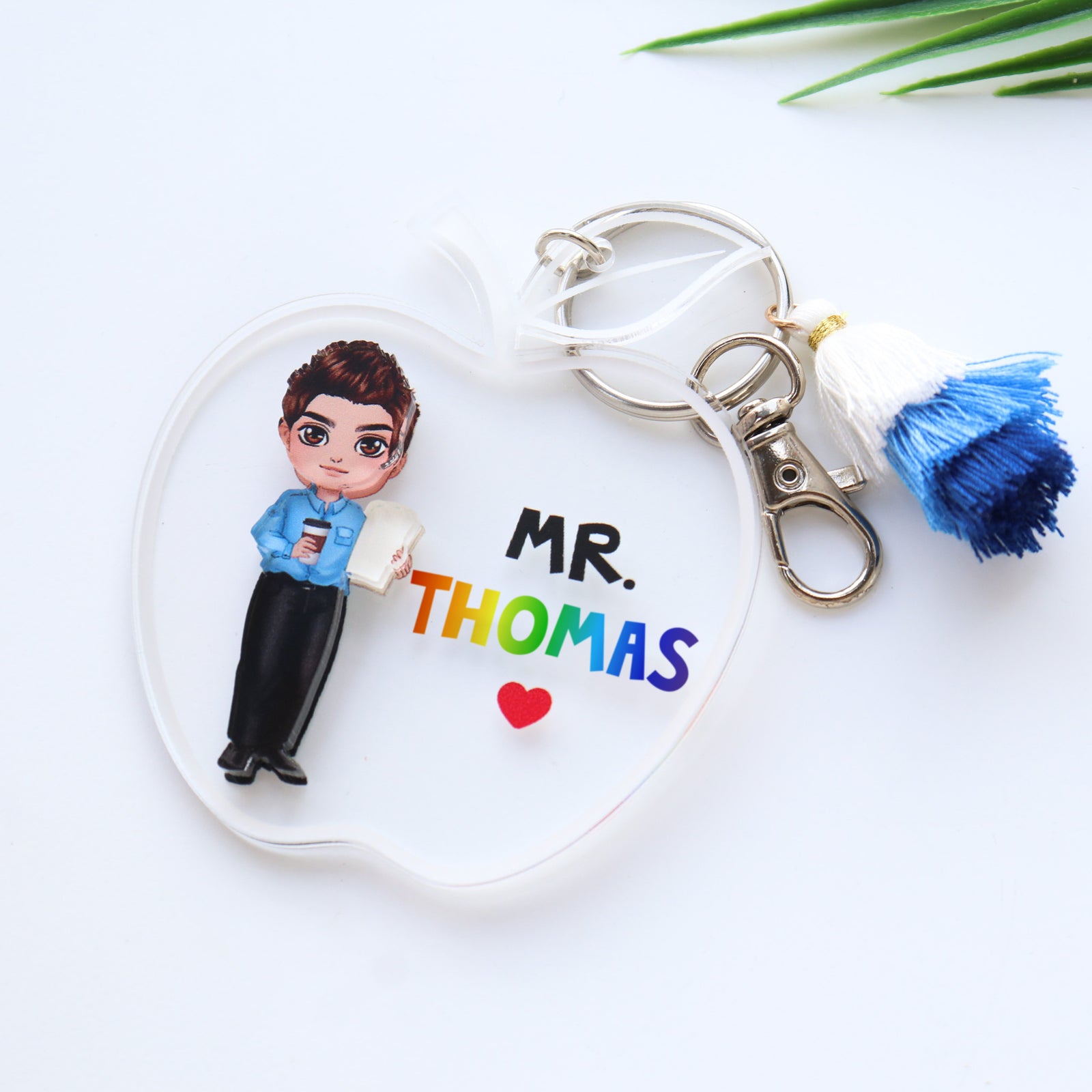 Doll Teacher Apple Shaped Personalized 2-Layer Acrylic Keychain