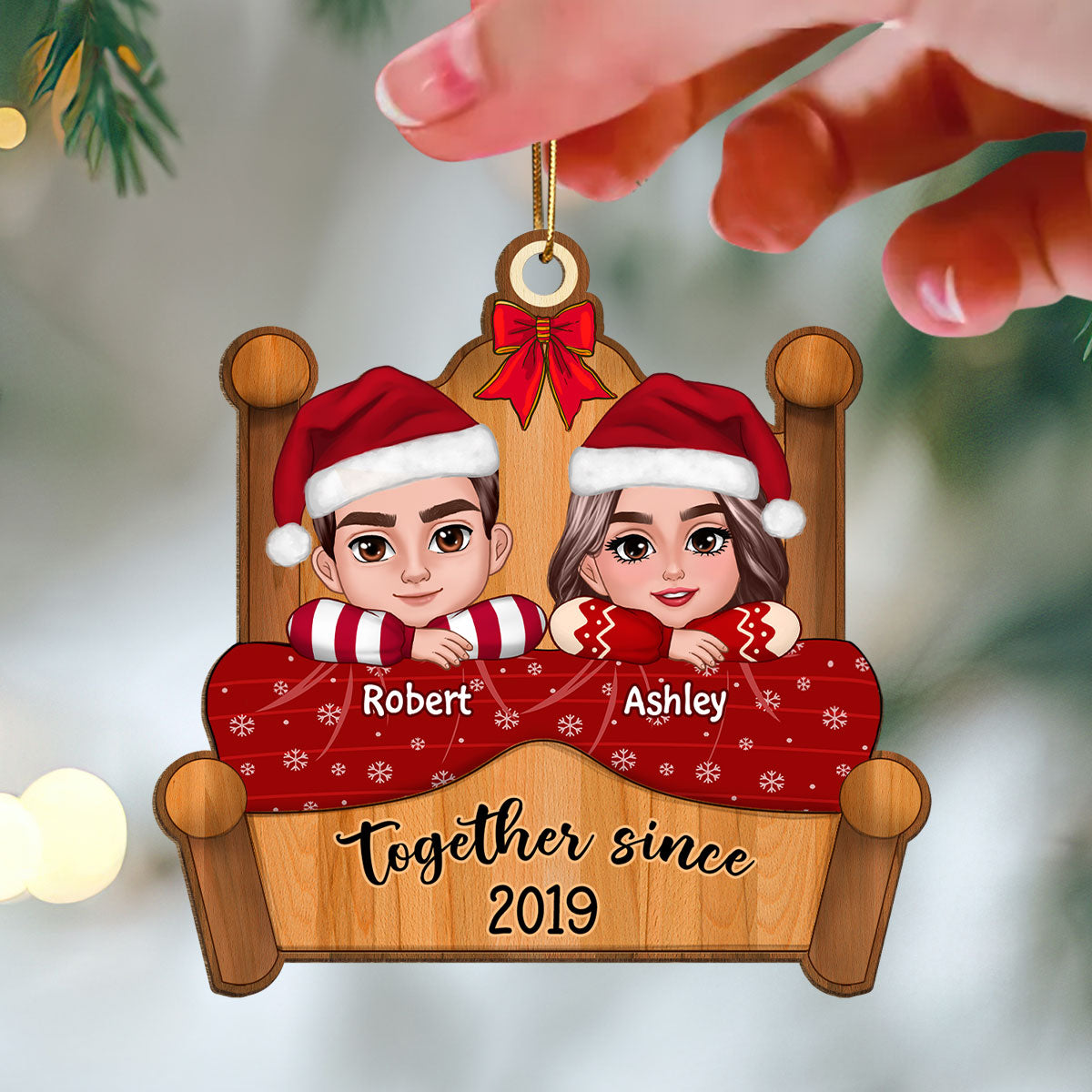 Couple Laying On Bed Christmas Gift Personalized Wooden Ornament