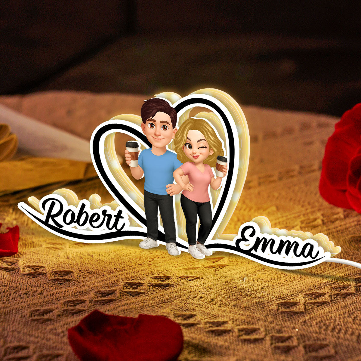 Couple Heart Names Personalized Light Box, Anniversary Gift for him, for her