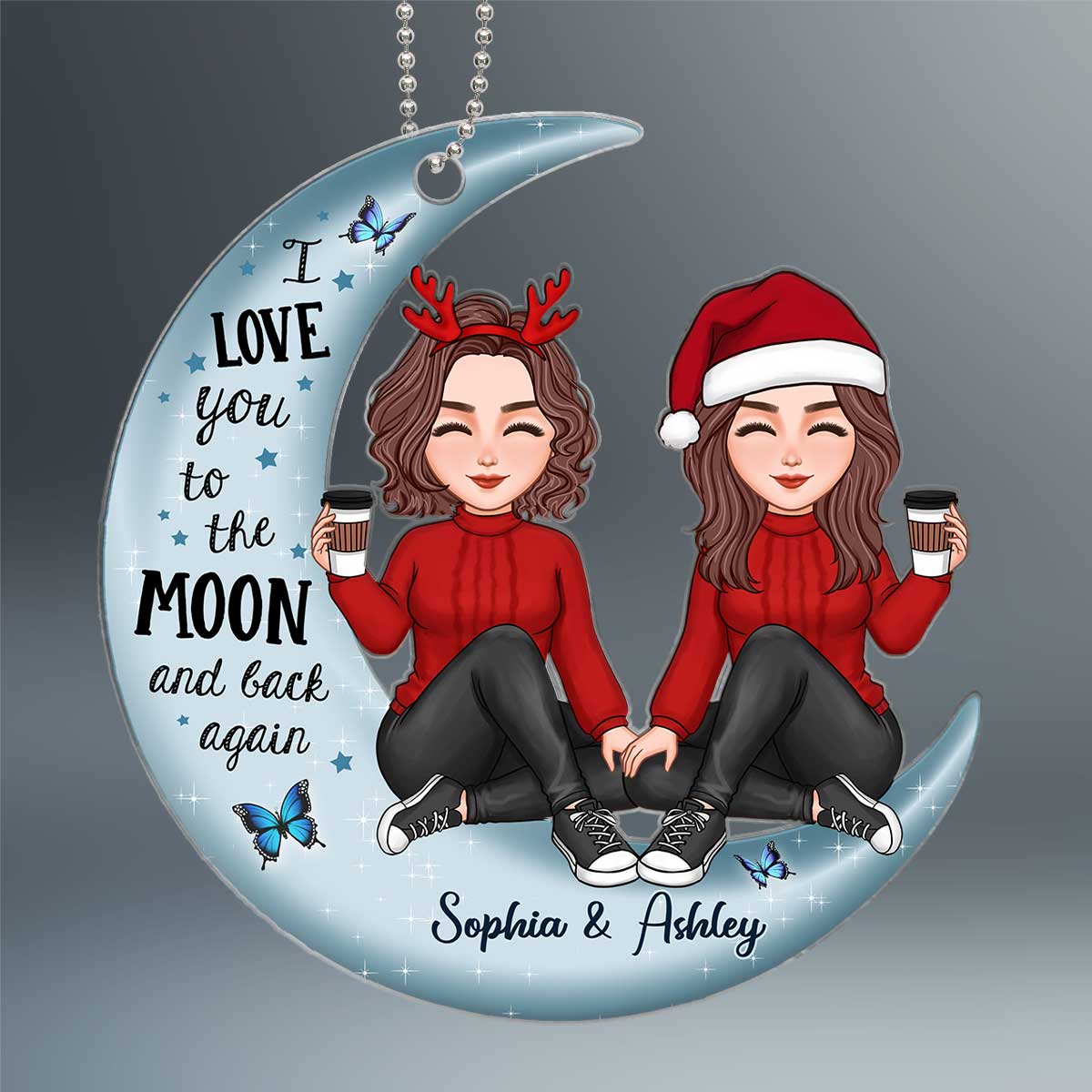 Cute Doll Besties On Moon Gift For Best Friend Personalized Acrylic Ornament