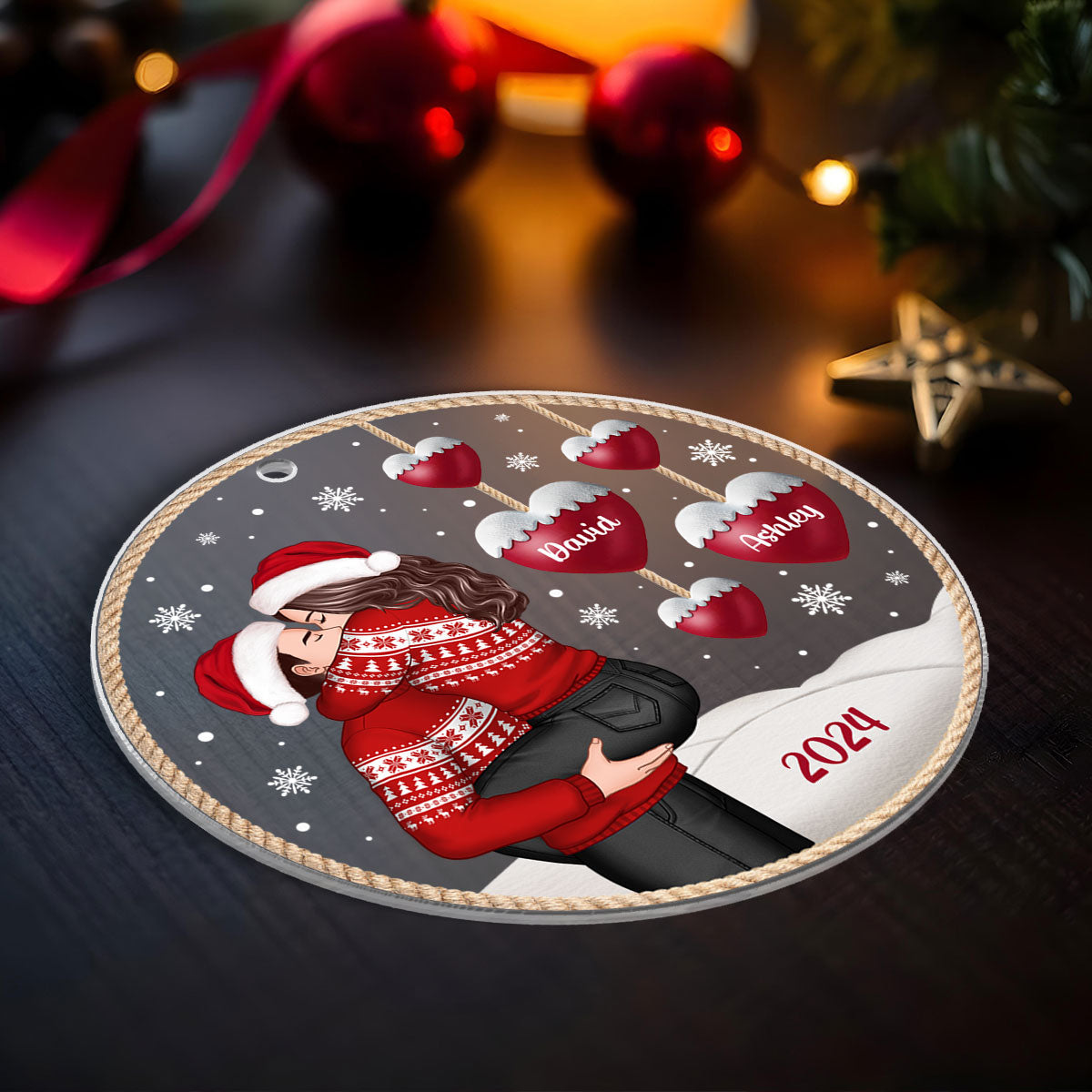 Couple Heartstring Hugging Kissing Personalized Acrylic Ornament, Christmas gift for him, for her