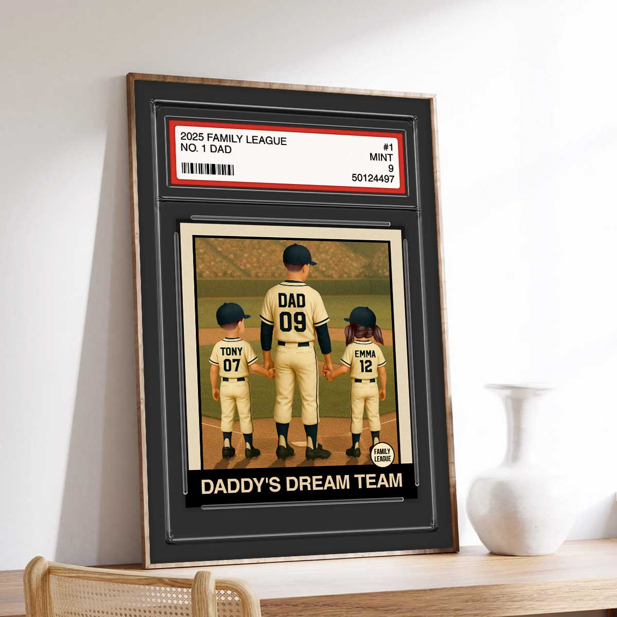 Baseball No. 1 Dad Man & Kids Trading Card Style Personalized Poster