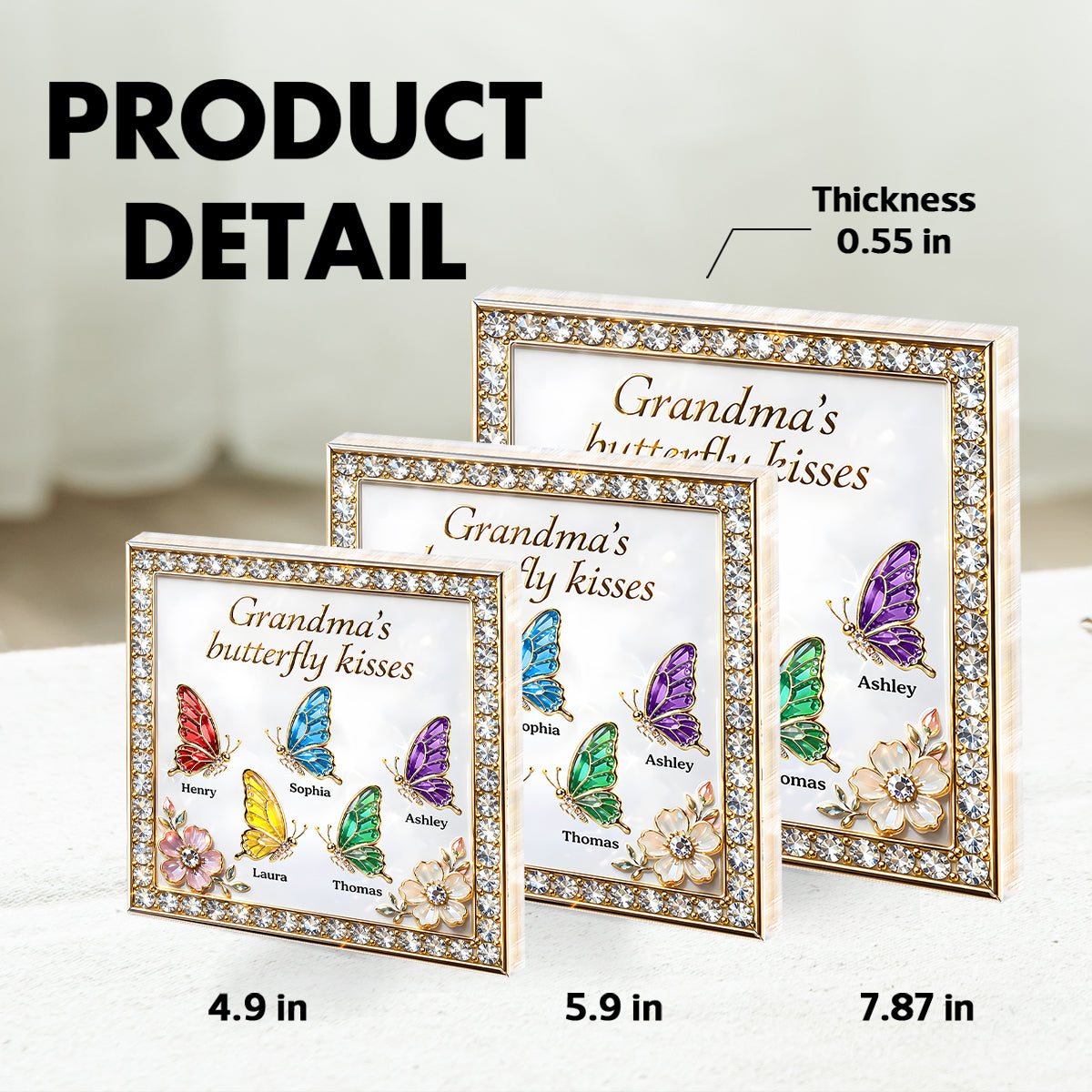 Grandma's Butterfly Kisses - Personalized Acrylic Block Plaque - Mother's Day Gift for Mom, Grandma, Wife