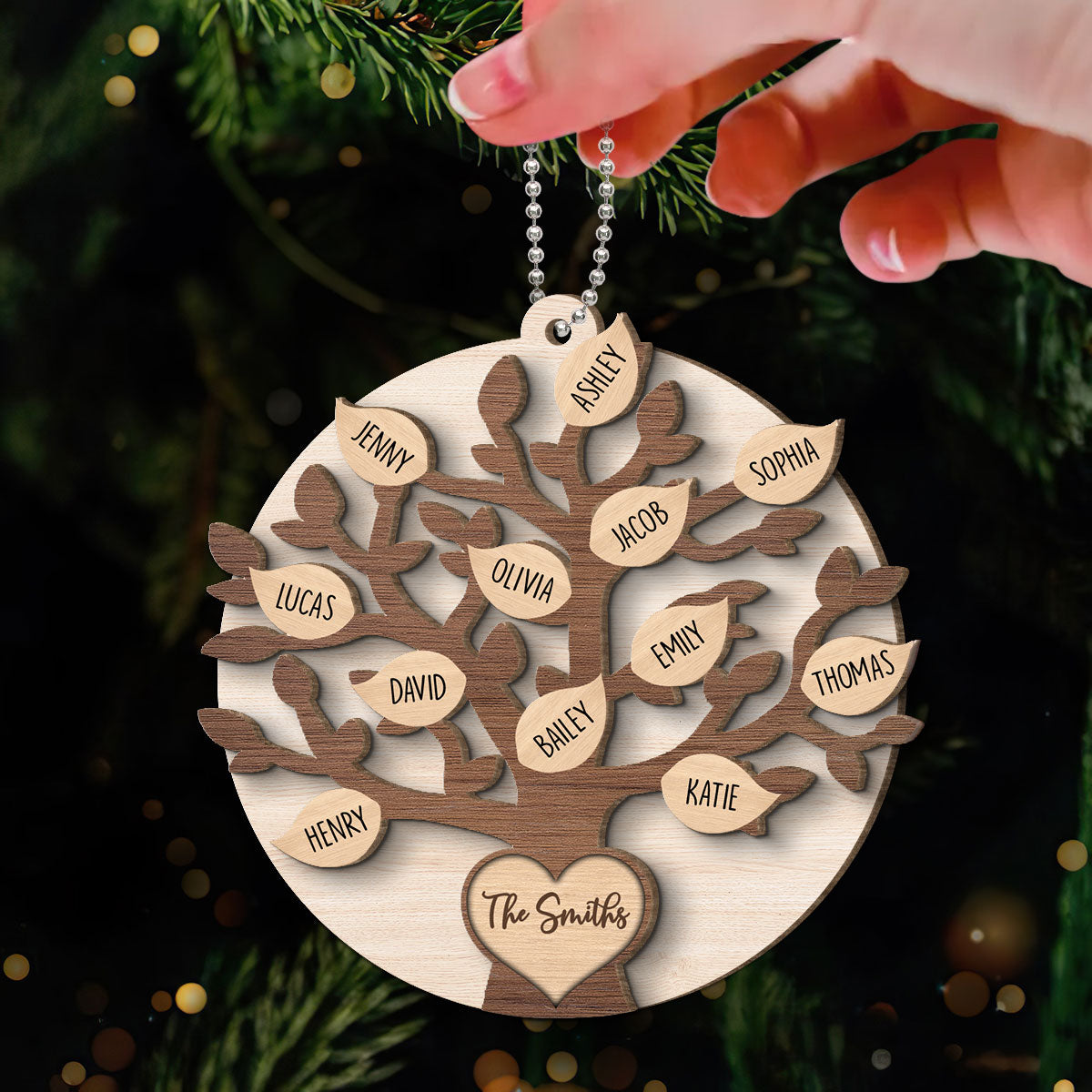 Family Tree Member Names Personalized 2-Layer Wooden Ornament