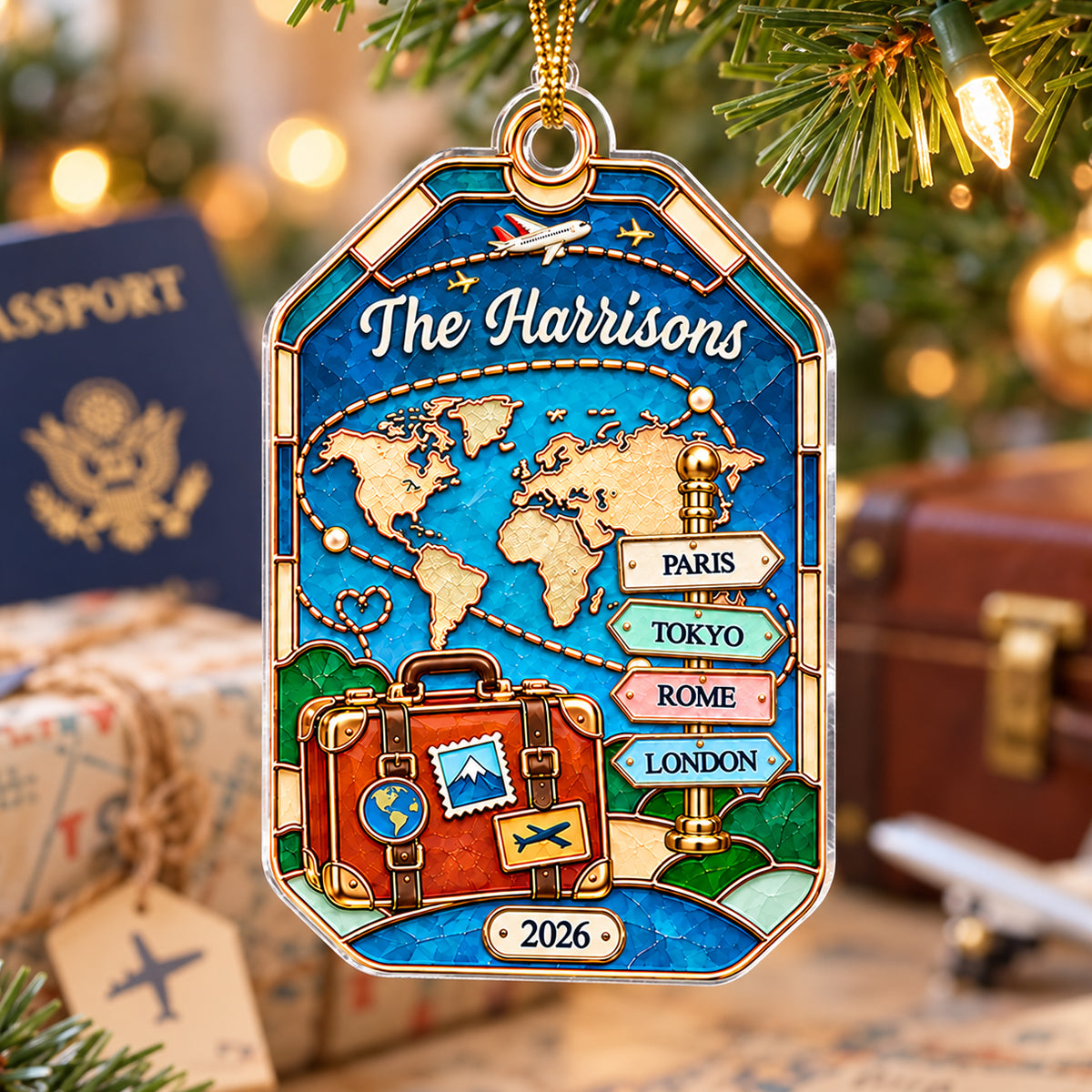 The Places You've Been Sign Post 2D Flat Printed - Personalized Acrylic Ornament - Traveling Destination Keepsake, Christmas Gift For Traveling Lovers