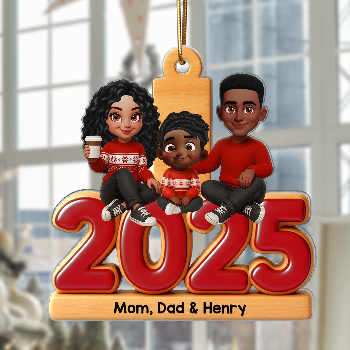 Family Sitting 2025 Personalized Acrylic Ornament, Christmas Decor for Family