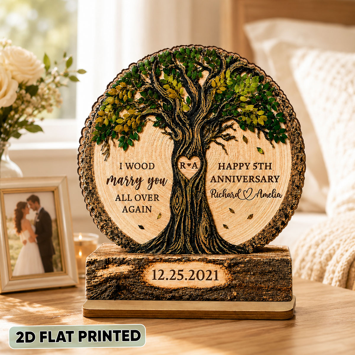 Couple Tree I Wood Marry You - Personalized 2-Layered Wooden Plaque - Gift For Couple