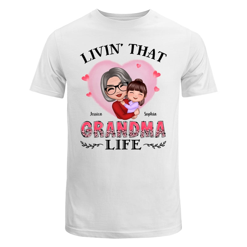 Pink Heart Doll Grandma Hugging Kid Livin‘ That Grandma Life Personalized Shirt