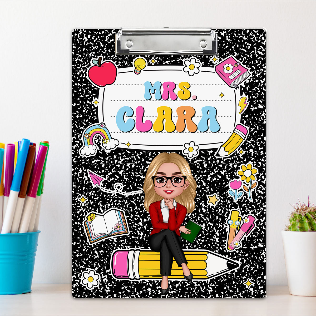 Teacher Composition Book Pattern Personalized Clipboard| Gift For Teacher, Back To School Gift