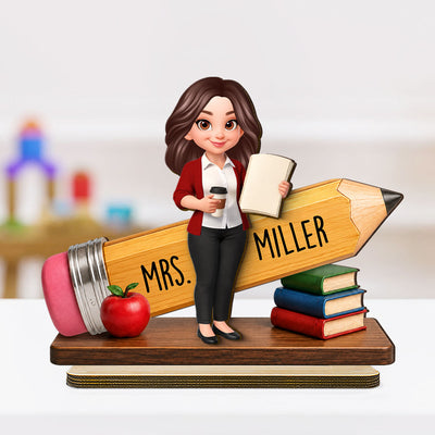 Trending Teacher Pencil - Personalized 2-Layered Wooden Plaque - Back To School Gift For Teacher, Office Decor