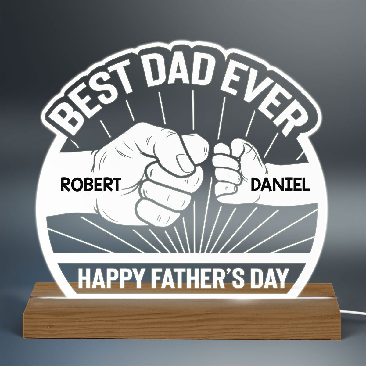 Best Dad Ever Punch Hands Personalized Acrylic Custom Shape LED Night Light