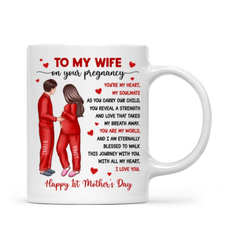 To My Pregnancy Wife Happy First Mother's Day From Husband Personalized Mug, Gift For Pregnant Mom, Expecting Mom