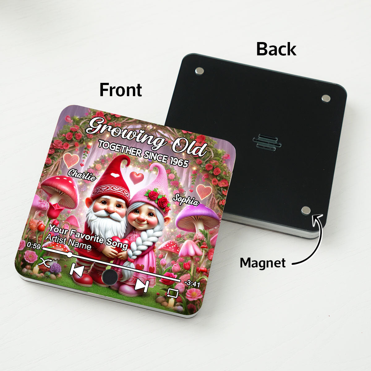 Gnome Couple Personalized Music Fridge Magnet, Heartfelt  Gift For Couple, For Him, For Her, Boyfriend, Girlfriend, Husband, Wife