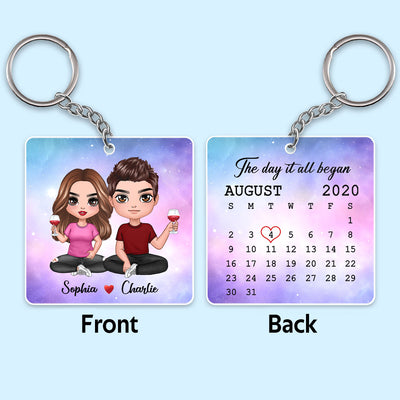Doll Couple Sitting Calendar Date Anniversary Gift For Him Gift For Her Personalized Acrylic Keychain