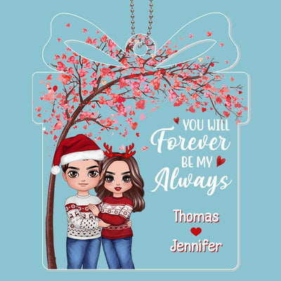 Doll Couple Hugging Under Tree Gift Shape Personalized Acrylic Ornament