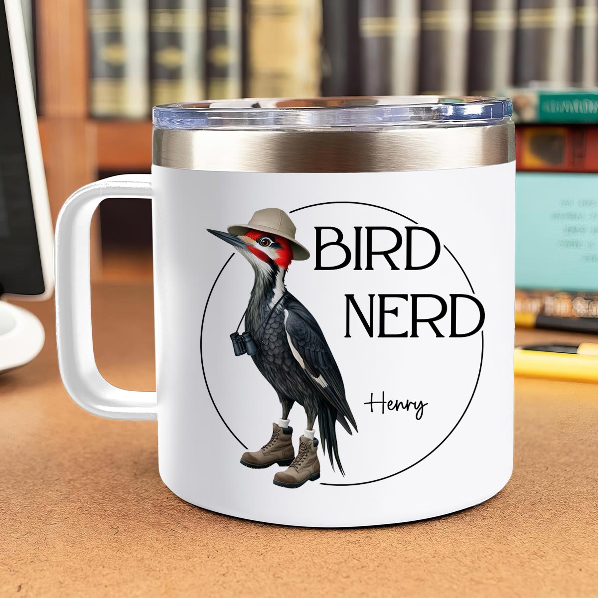 Bird Nerd Funny Gift For Bird Watcher Bird Twitcher Bird Lover Personalized Stainless Steel Tumbler With Handle