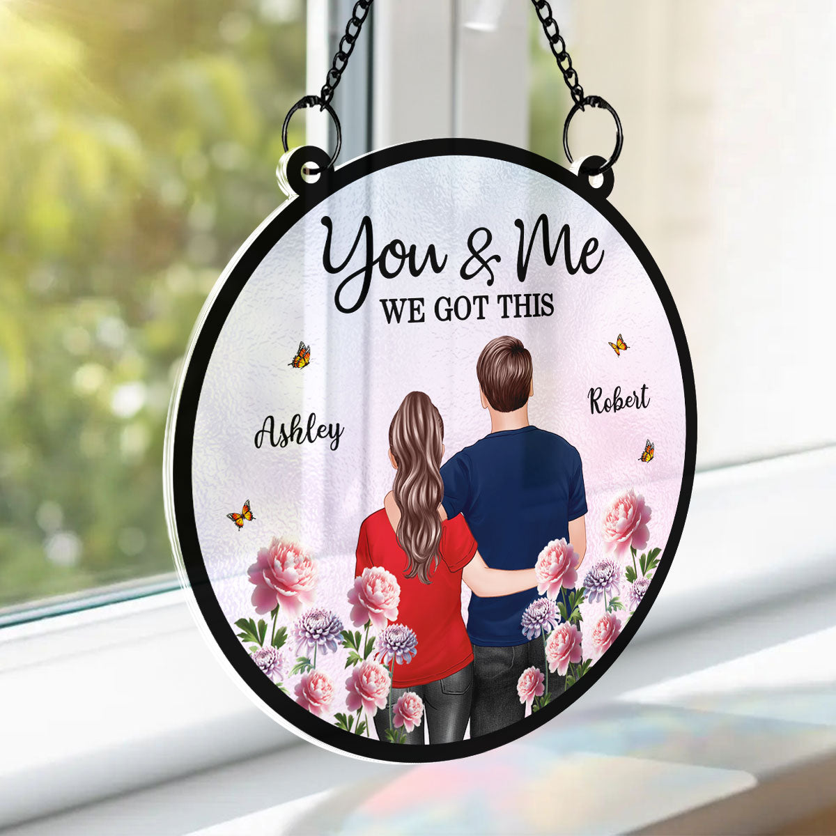 Couple Birth Month Flowers Personalized Suncatcher, Gift For Couple, Gift For Her