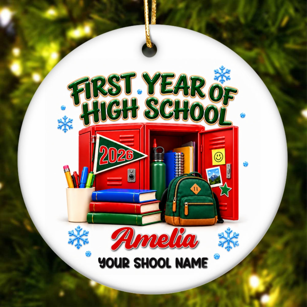 First Year Of High School 2026 - Personalized Ceramic Ornament - Christmas Gift For Boys Girls Kids Grandkids
