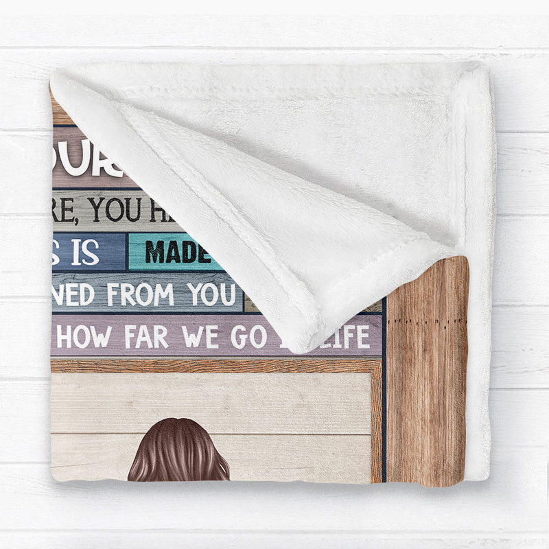 Blue Texture To My Dad Back View Man Kids Dog Cat Sitting Father‘s Day Gift Personalized Fleece Blanket