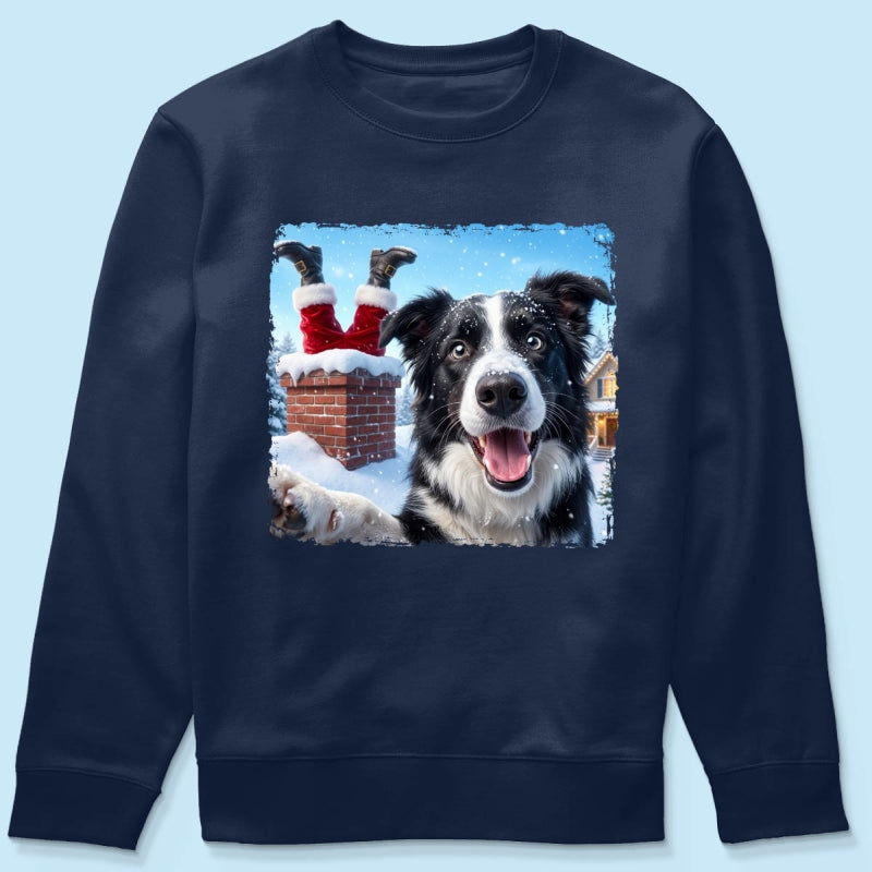 Pet Caught Santa Stuck In Chimney Upload Pet Photo - Personalized Shirt - Funny Gift For Dog Lovers