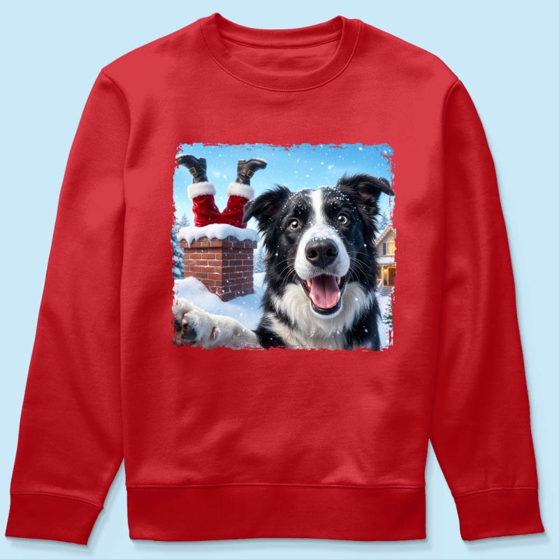 Pet Caught Santa Stuck In Chimney Upload Pet Photo - Personalized Shirt - Funny Gift For Dog Lovers