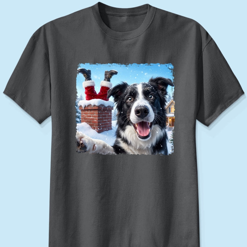 Pet Caught Santa Stuck In Chimney Upload Pet Photo - Personalized Shirt - Funny Gift For Dog Lovers