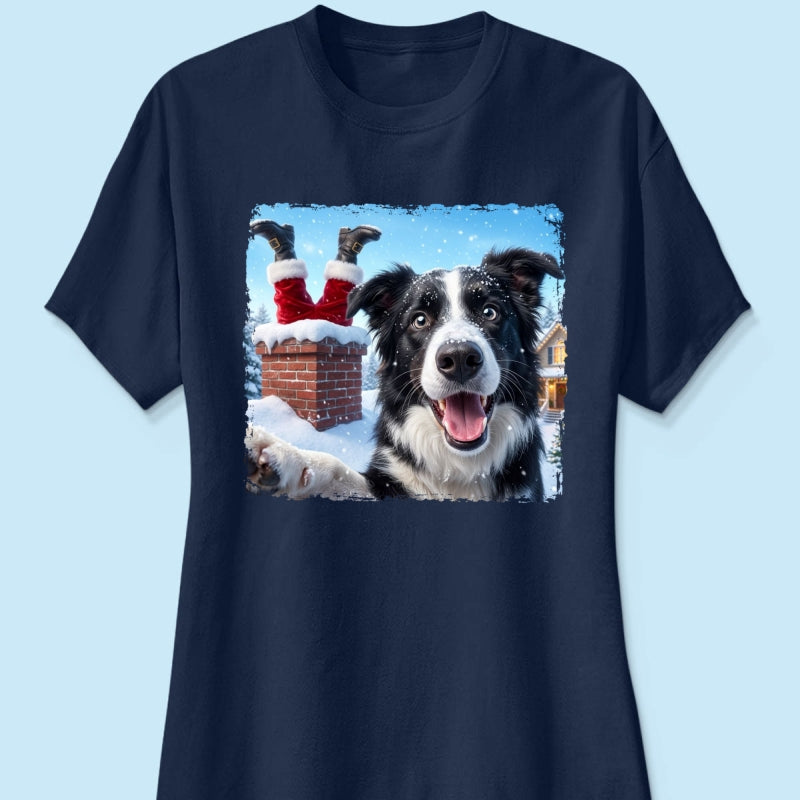 Pet Caught Santa Stuck In Chimney Upload Pet Photo - Personalized Shirt - Funny Gift For Dog Lovers