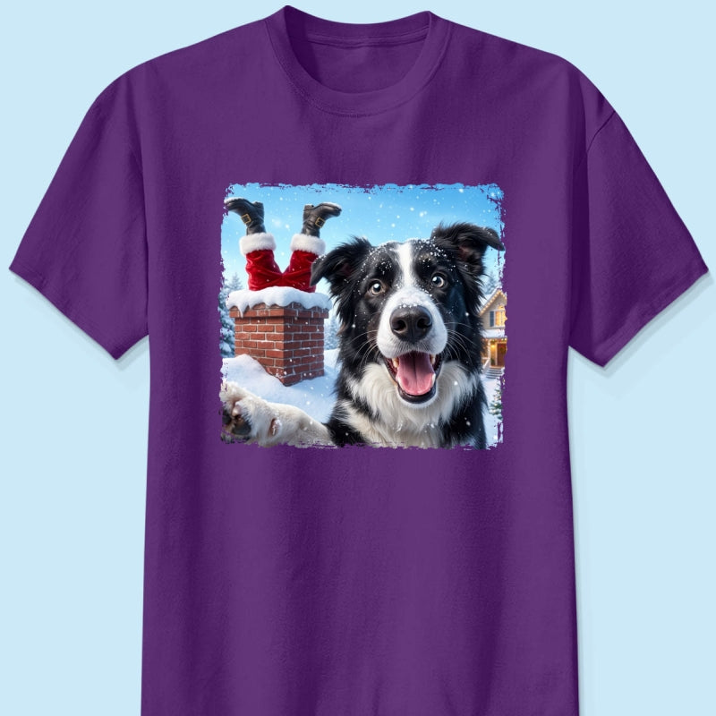 Pet Caught Santa Stuck In Chimney Upload Pet Photo - Personalized Shirt - Funny Gift For Dog Lovers