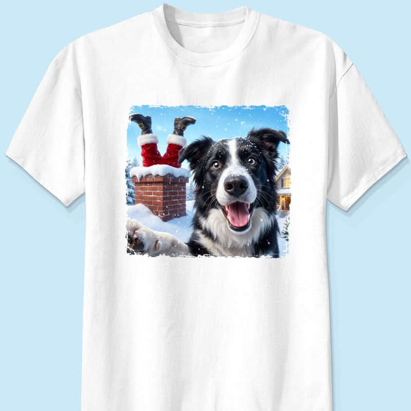 Pet Caught Santa Stuck In Chimney Upload Pet Photo - Personalized Shirt - Funny Gift For Dog Lovers