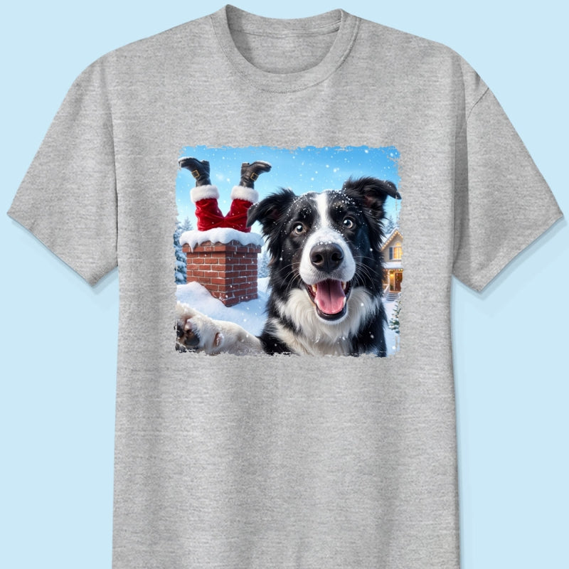 Pet Caught Santa Stuck In Chimney Upload Pet Photo - Personalized Shirt - Funny Gift For Dog Lovers