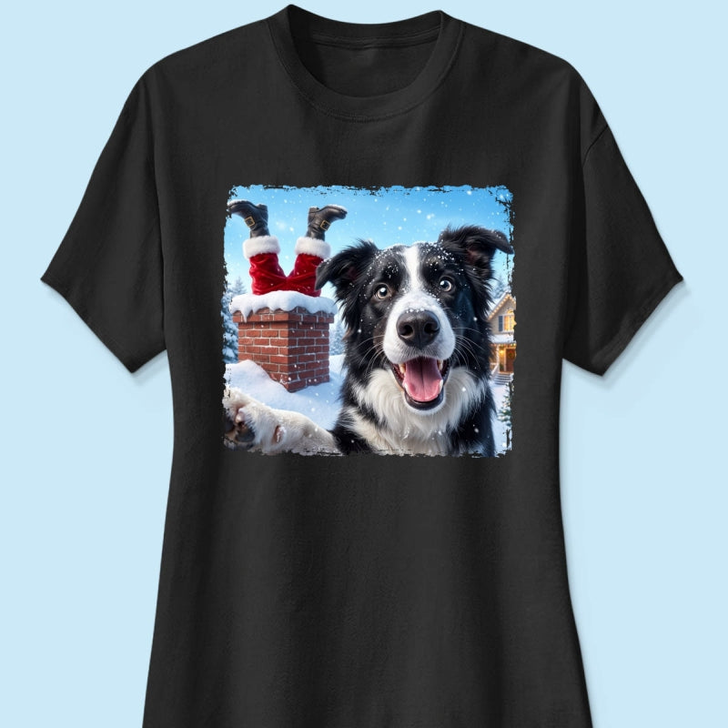 Pet Caught Santa Stuck In Chimney Upload Pet Photo - Personalized Shirt - Funny Gift For Dog Lovers