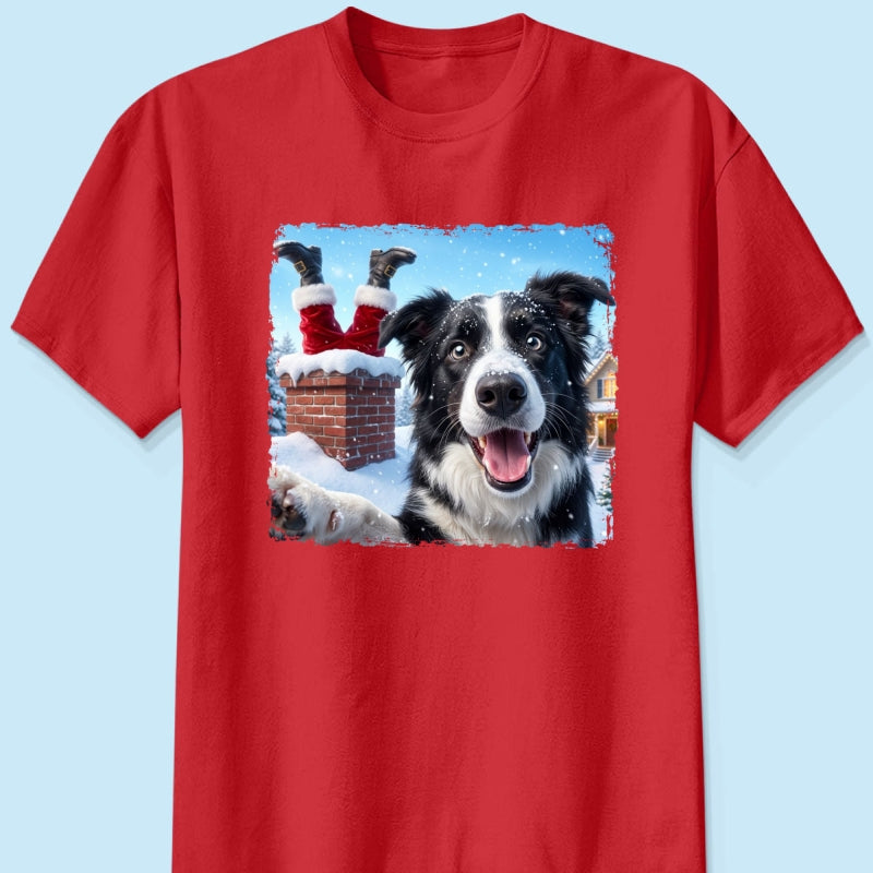 Pet Caught Santa Stuck In Chimney Upload Pet Photo - Personalized Shirt - Funny Gift For Dog Lovers