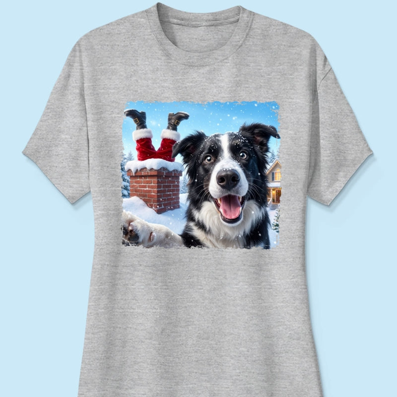 Pet Caught Santa Stuck In Chimney Upload Pet Photo - Personalized Shirt - Funny Gift For Dog Lovers